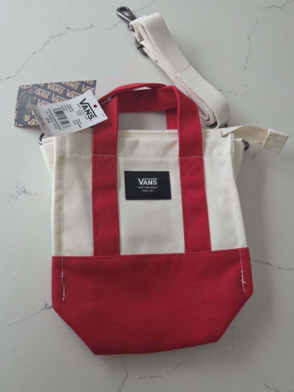 Vans Two-Tone Canvas Mini Tote Bag - Cream & Red - Picture 3 of 4